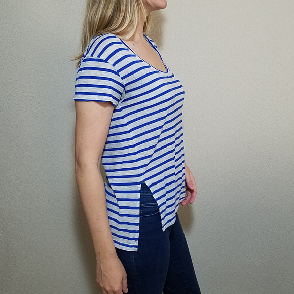 MADEWELL GRAY GREY BLUE STRIPE TEE TOP MEDIUM - Picture 3 of 5